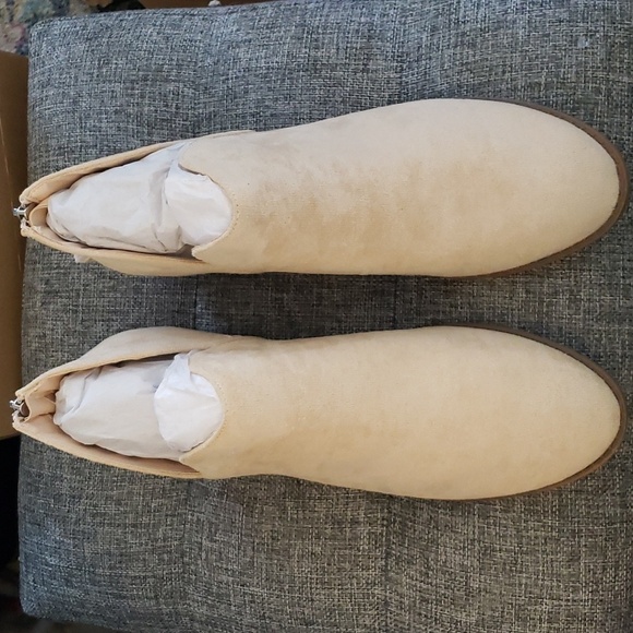 PiePieBuy Ankle Pointed Toe Low Heel Side Split Stacked Zipper Boot Beige SZ 9 - Picture 3 of 12